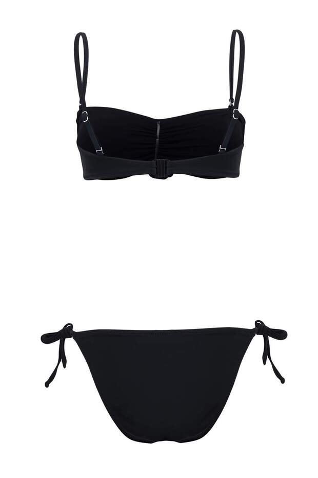 Siyah Straplez Kaplı Çiçek Aplikeli Normal Bel Regular Bikini Takımı TBESS26BT00019 - 5