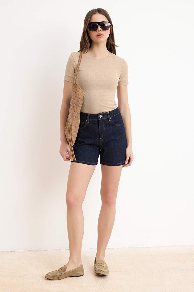 Koyu Mavi Yüksek Bel City Boy Denim Şort TWOSS26SR00219 - 1