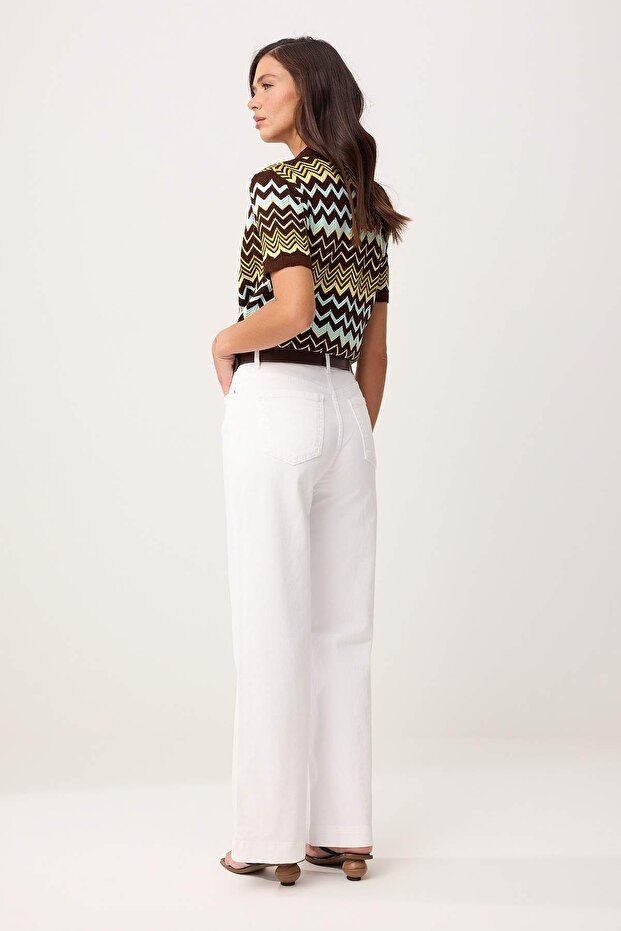 Beyaz Kemerli Yüksek Bel Orta Esnek Wide Leg Jeans TWOSS26JE00211 - 4