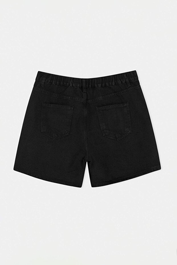 Siyah Düğme Detaylı Lastikli Yüksek Bel %100 Pamuk Non-Stretch Denim Şort Etek TBBSS26AP00021 - 8