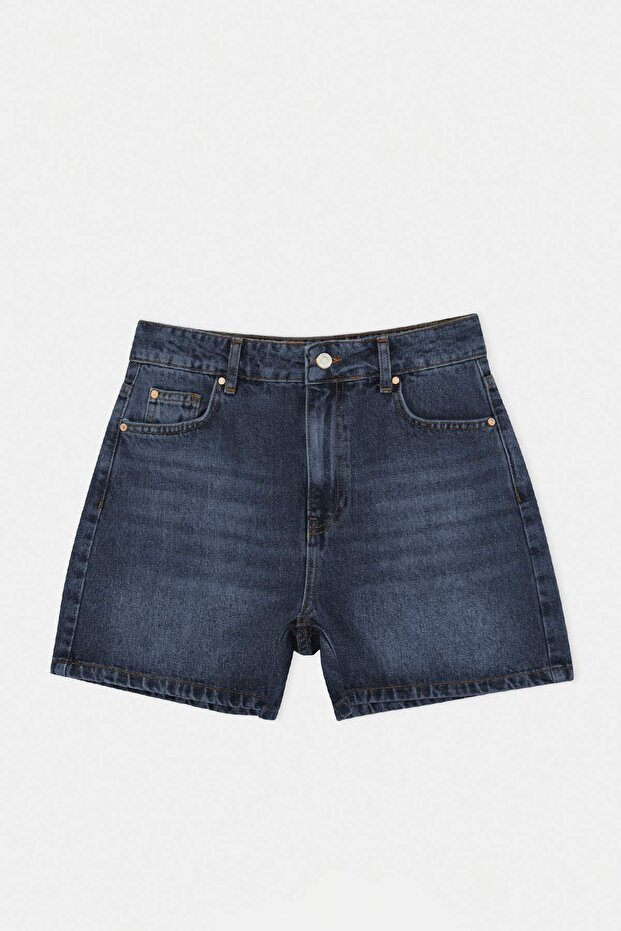 Koyu Mavi %100 Pamuk Yüksek Bel Denim City Şort TWOSS26SR00094 - 5
