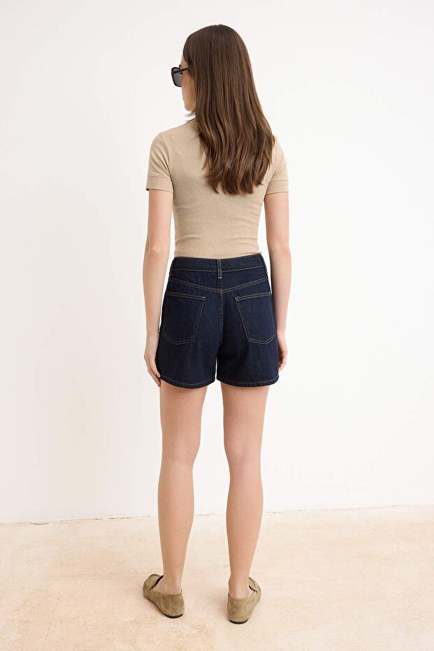 Koyu Mavi Yüksek Bel City Boy Denim Şort TWOSS26SR00219 - 4