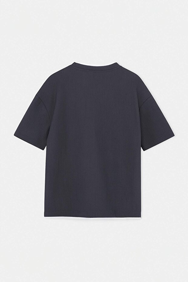 Gri Oversize/Geniş Kesim Ottoman Örme T-Shirt TMNSS26TS00038 - 6