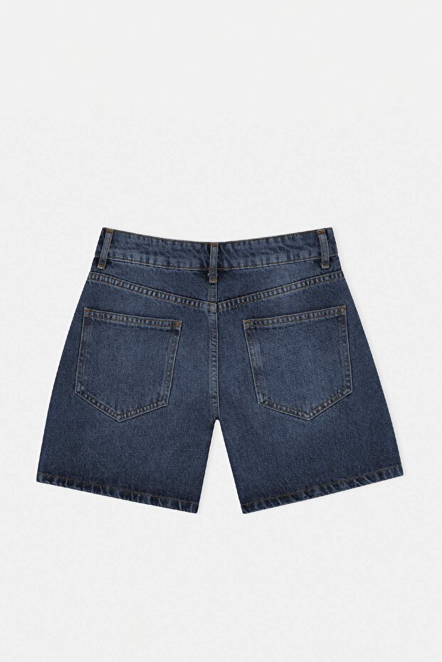 Koyu Mavi %100 Pamuk Yüksek Bel Denim City Şort TWOSS26SR00094 - 6