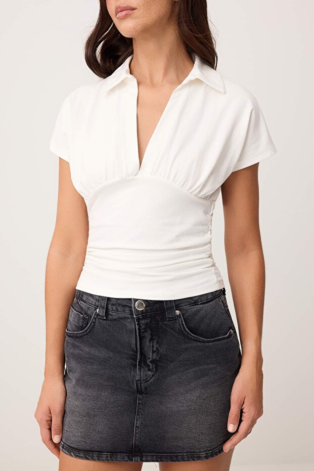 Siyah Az Esnek Mini Denim Şort Etek TWOSS26SR00052 - 5