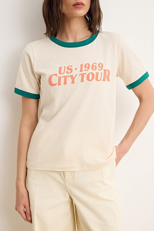 Taş Slogan Regular Bisiklet Yaka Standart Kol Kısa %100 Pamuk Örme T-Shirt TWOSS26TS00213 - 3
