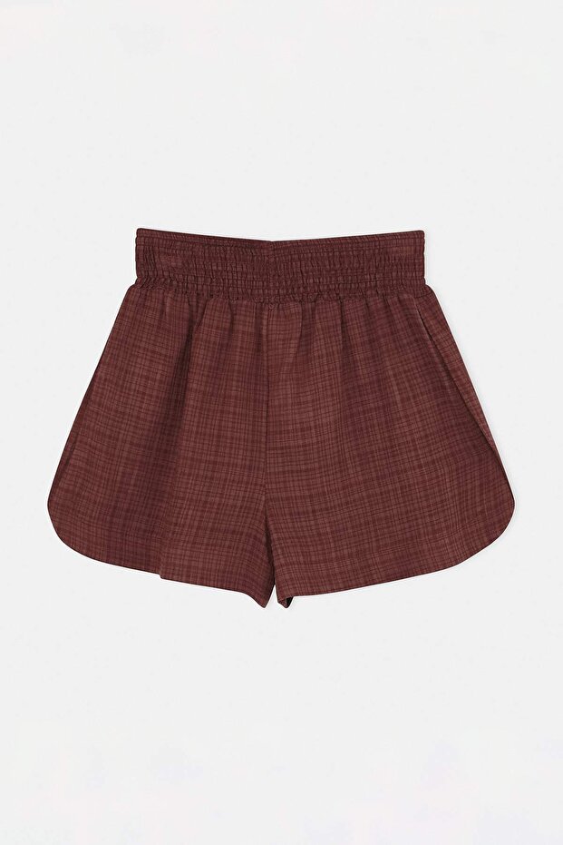 Kahverengi Dokuma Mini Boy Aksesuarlı Plaj Şort TBESS26SR00011 - 5