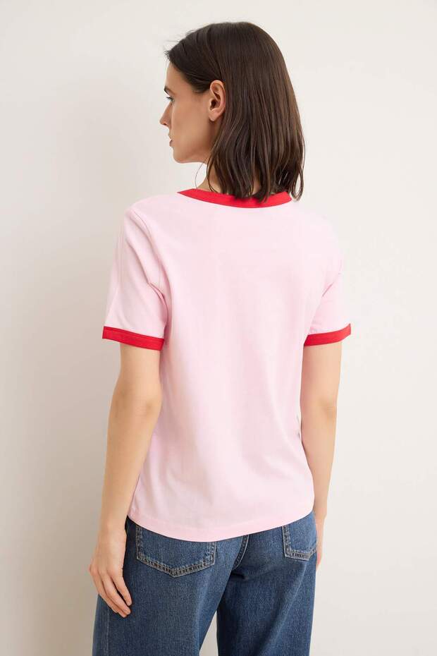 Açık Pembe Slogan Regular Bisiklet Yaka Standart Kol Kısa %100 Pamuk Örme T-Shirt TWOSS26TS00213 - 4