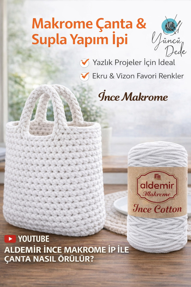 Thin Cotton Macrame Bag Hat 33 White Cotton Macrame Thread for Making Summer Dress 250Gr 300m
