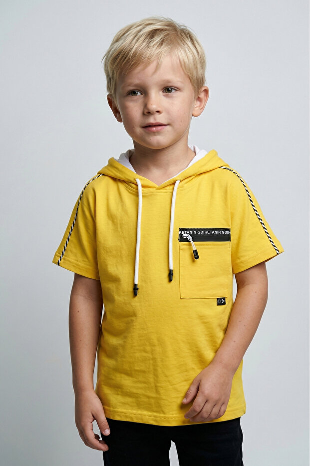 Boy's Yellow Oversize Hooded T-shirt