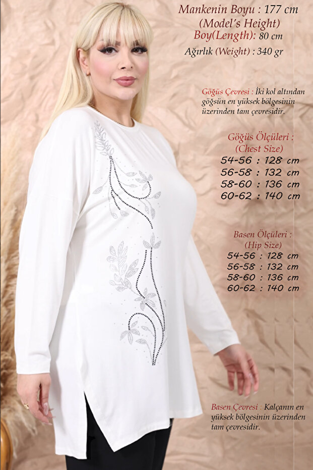 Large King Size Women's Combed Cotton Anti-Sweat High Quality Knitted Fabric Viscose Stoned Mother Ecru Blouse