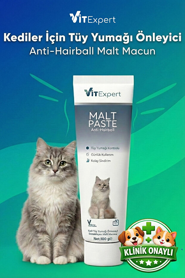 Vitexpert Anti Hairball Tüy Yumağı Önleyici Ve Sindirim Destekleyici Tüm Kediler Için Malt Paste Macun 100 gr