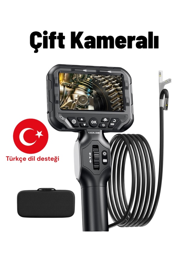 NIDAGE 6.5mm 360 derece oynar başlıklı çift kameralı endoskop kamera