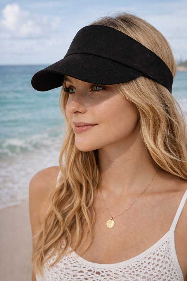 Black Tennis-Vizor Open Top Uv Protective Women's Hat