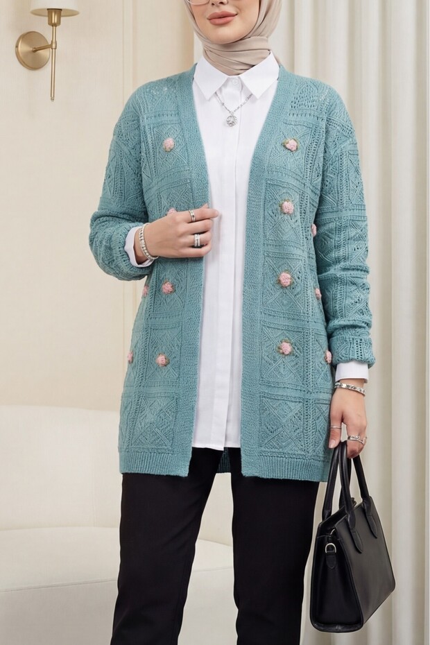 Openwork Embroidered Cardigan -Mint