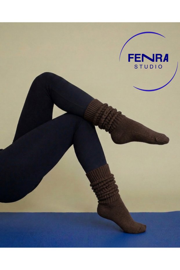 Slouch Oversize Cotton Women's Aerobics Sports Pilates Brown Leggings Socks