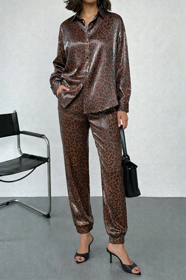 Women's Leopard Print Pants and Shirt Set