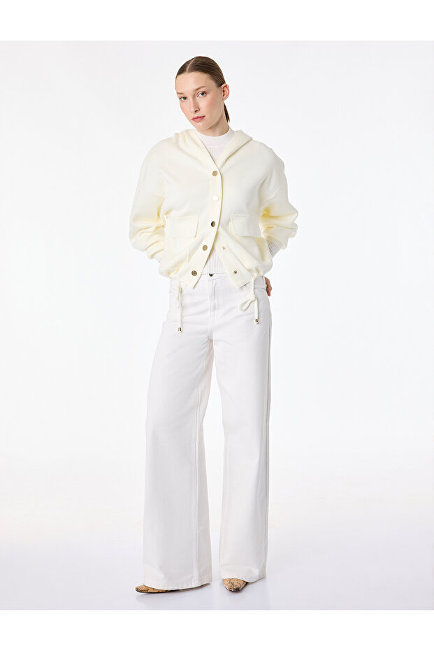 Long Sleeve Tie-Detail Pocketed Buttoned Hooded Knit Cardigan