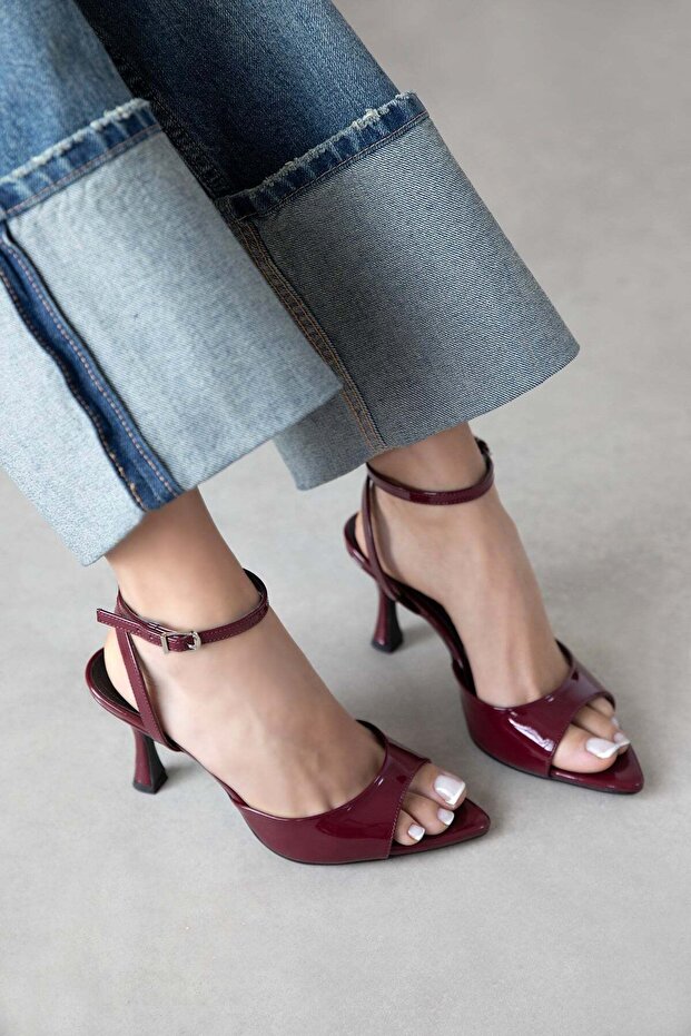 Boris Women's Heeled Patent Leather Sandals Burgundy