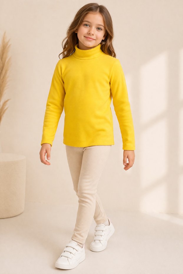 Girl's Turtleneck Cotton Sweatshirt Ribbed Lycra Flexible Casual 3-10 Years