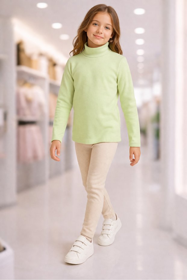Girl's Turtleneck Cotton Sweatshirt Ribbed Lycra Flexible Casual 3-10 Years