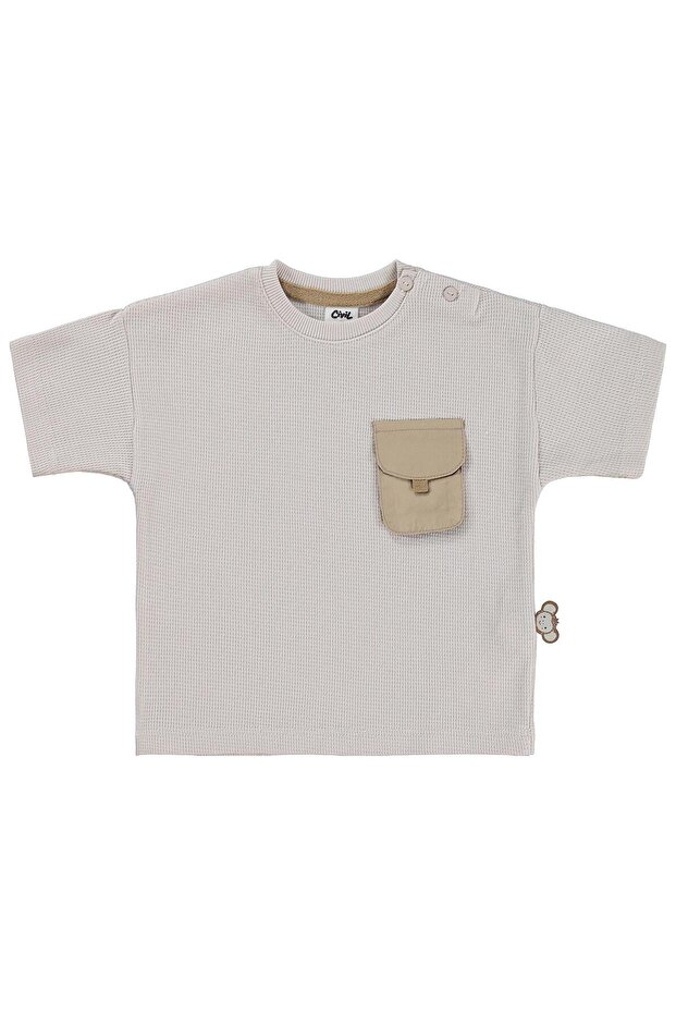 Basic 6-18 Months T-Shirt with Pockets - Beige