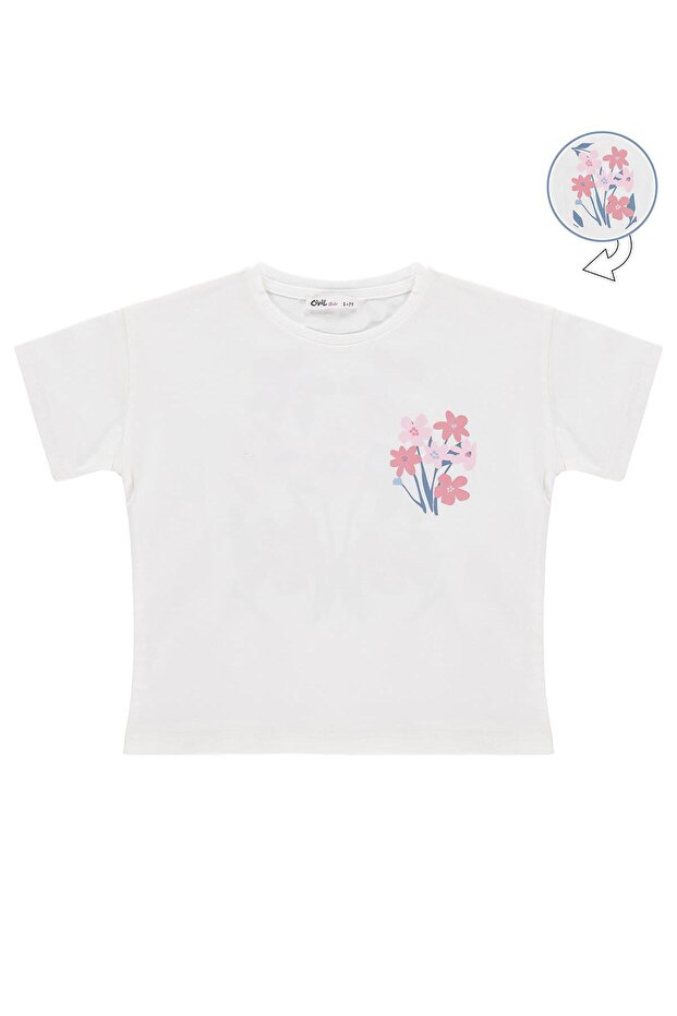 Colorful Flower Printed T-Shirt for 6-9 Years Old - Off-White