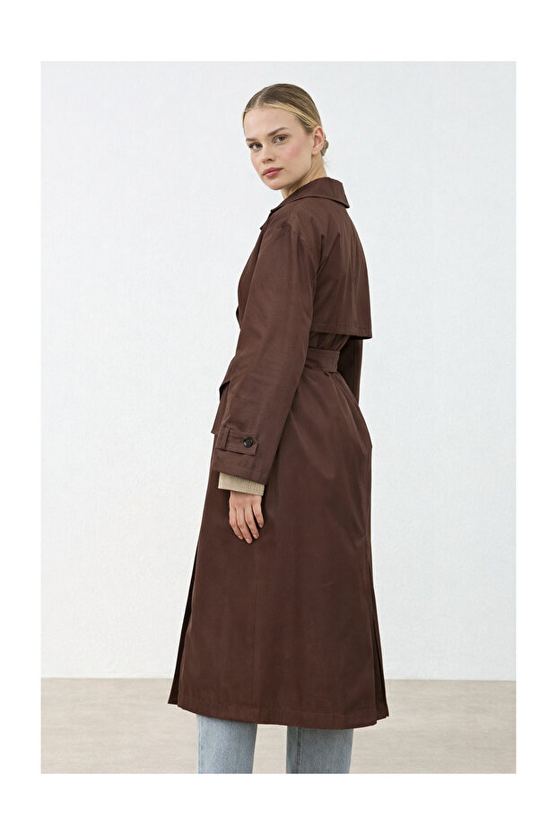Floriva Long Trench Coat Brown