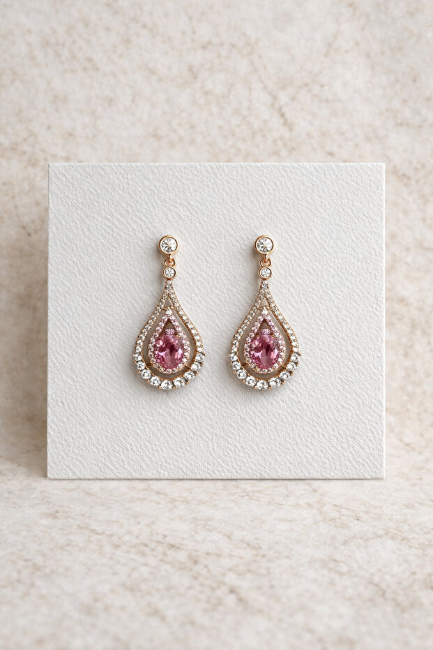 Steel Pink Crystal Drop Stone Palace Series Mahidevran Earrings - Non-darkening-