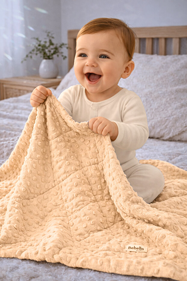 Velvet Quilted Beige Chickpea Baby Blanket – Double-Sided / Seasonal / Newborn / Swaddle