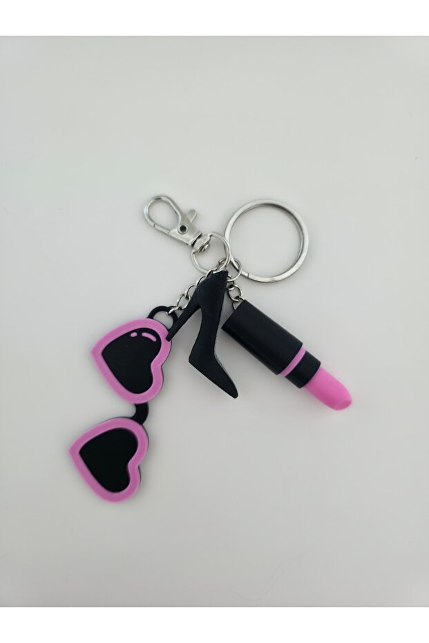 Glasses, Heels, Lipstick, Silver Chain Keychain, Bag Charm Ornament