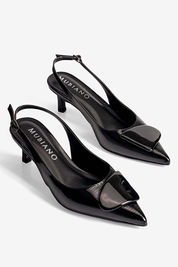 Women's Stiletto Pointed Toe Buckle Open Back Heeled Shoes Vira Black