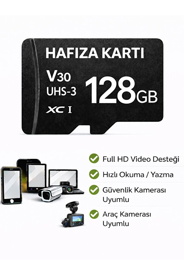 128Gb V30 Memory Card Car and Security Camera Video Recording Class 10 100Mb/S Micro Sd Card