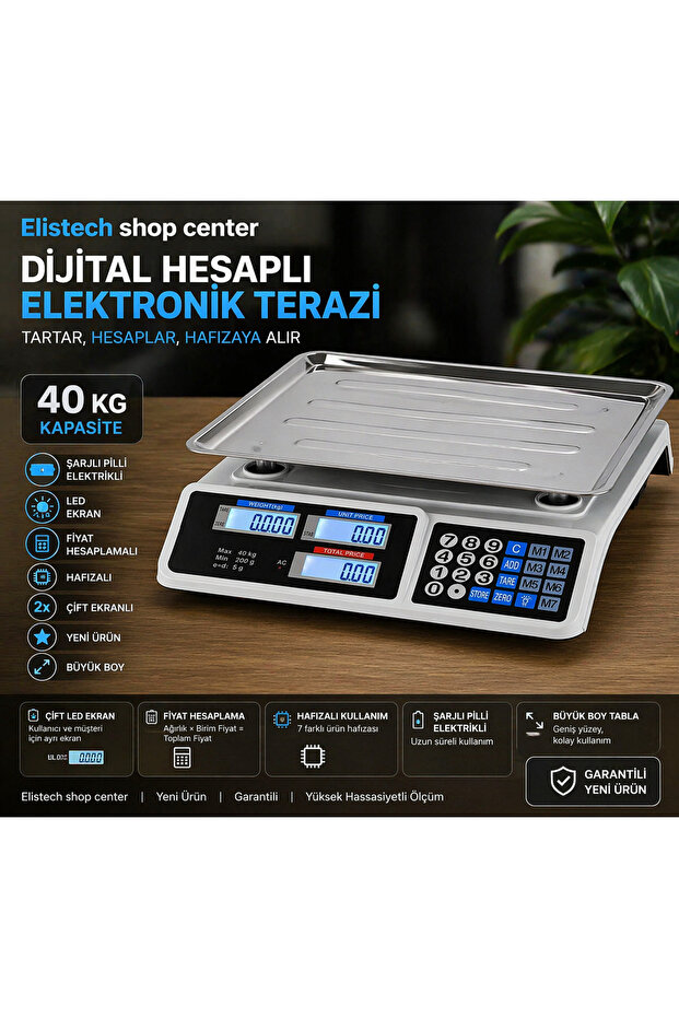 SUPER JVS Market Pazarcı Bakkal Manav Ve Kasap Terazisi 40 Kg Kapasiteli Elektronik Dijital Terazi Garantili En Sağlamı