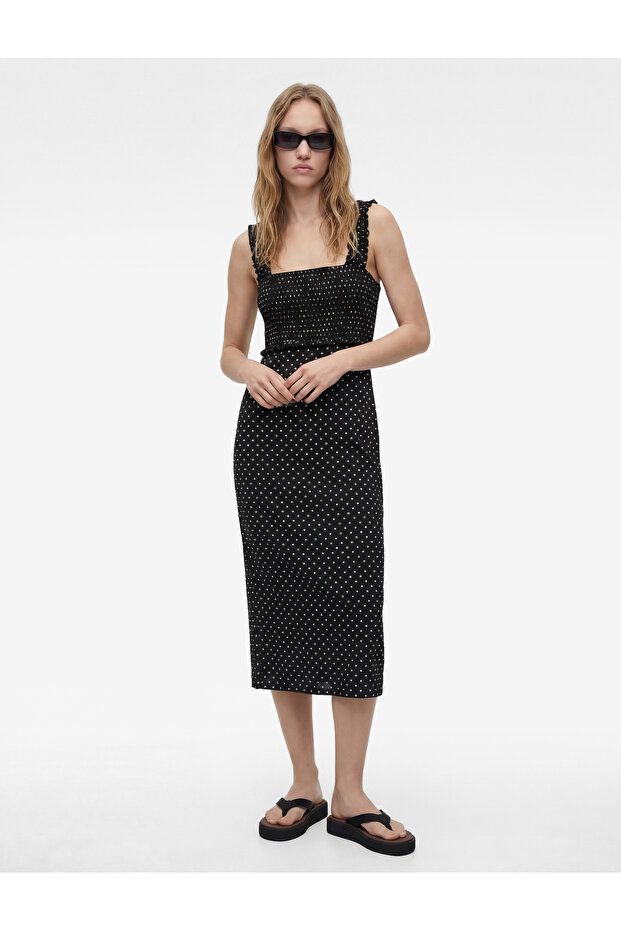 Square Collar Slim Fit Thick Straps Gipeli Midi Dress of Polka Dot Pieces