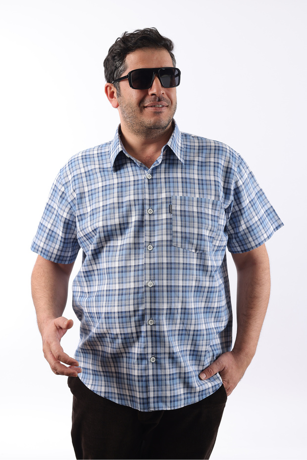 Short Sleeve Plaid Cotton Men's Shirt Kk-8065-Tss