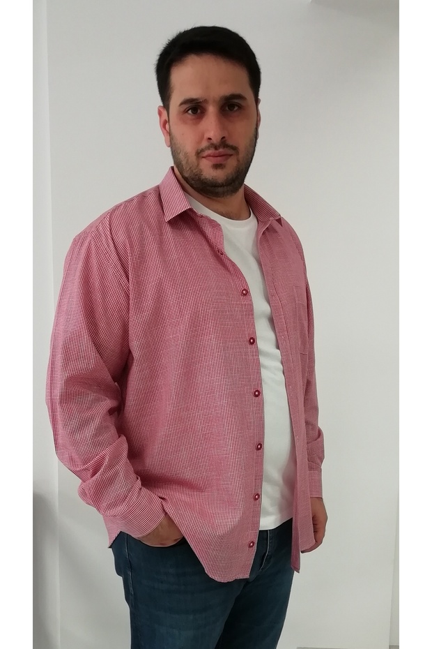 Large Size Red Pitikareli Thin Voile Men's Shirt Btl-6011-Tss