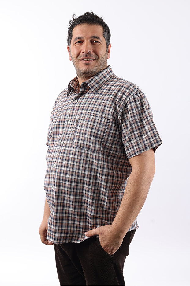 Short Sleeve Plaid Cotton Men's Shirt Kk-8070-Tss