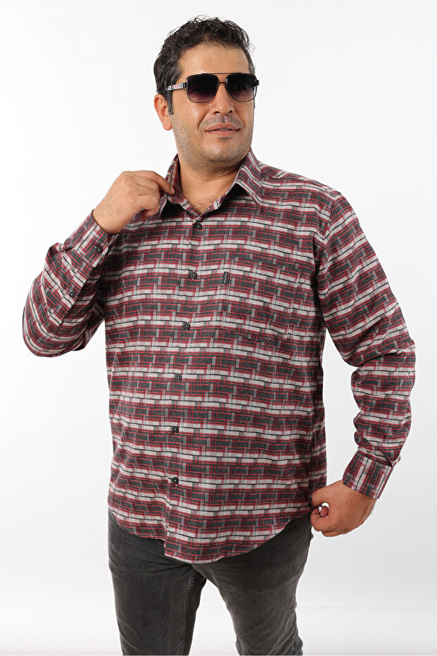 Plus Size Black-Grey Plaid Wool Flannel Men's Shirt (Btl-7109-Tss)