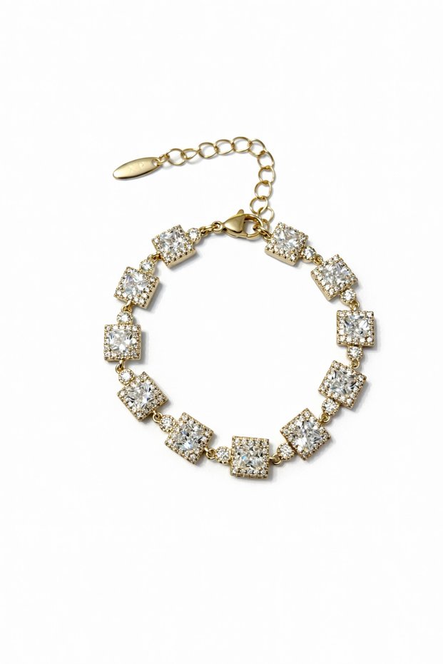 Xuping Zircon Bracelet Steel Zircon Square Stone Non-Tarnish Anti-Allergic Gold Color
