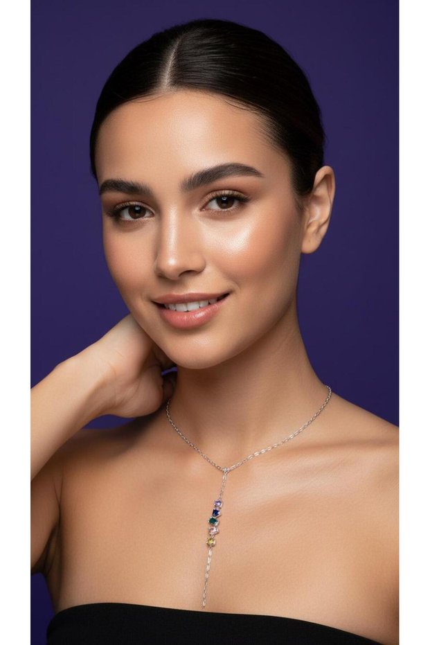 United Colors Necklace I Colorful Stone Y Necklace I Multicolor Minimal I Stainless Steel I Daily Wear I Women's