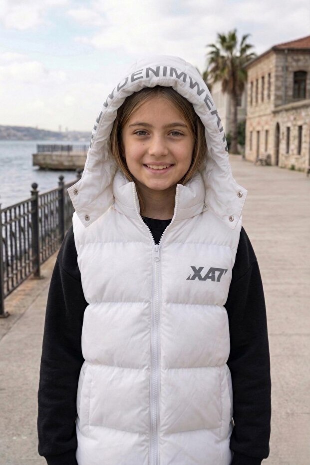 Unisex Snap Fastener Hooded Printed Inflatable Vest