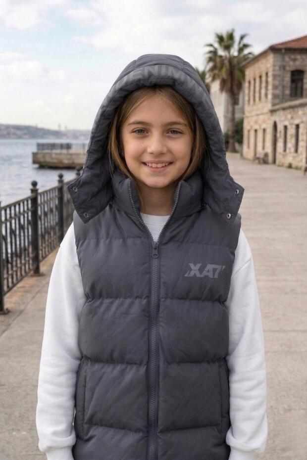 Unisex Snap Fastener Hooded Printed Inflatable Vest