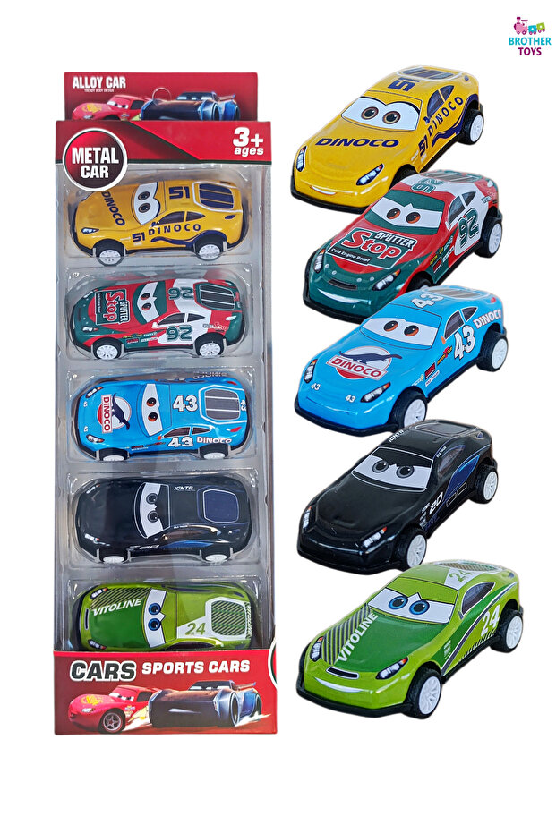 Brother Toys Cars Şimşek Mcqueen 5'li Metal Sürtmeli Araba Seti Sally Doc Hudson