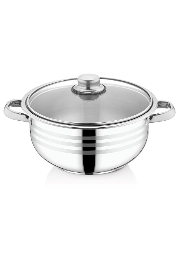 Bestinox 18X10 cm Steel Deep Pot with Glass Lid and Handle - 2 Liters