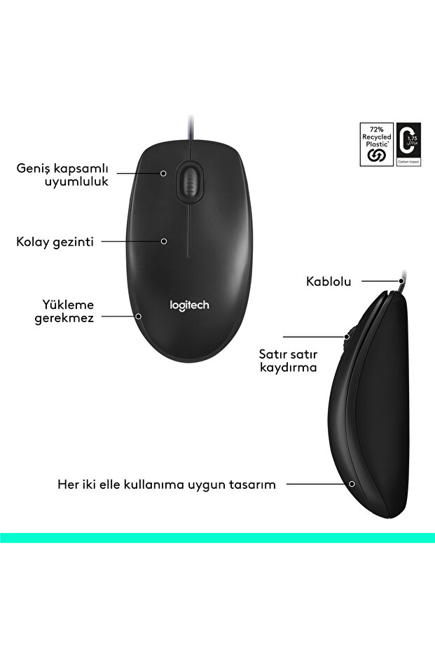 M90 USB Optical Wired Mouse - Black 910- 001793 - 8
