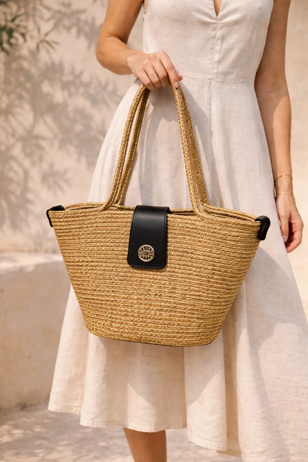 Elira Halat Knitted Women's Leather Detailed Beach and Daily Bag, Stylish Daily Use Design Shoulder Bag