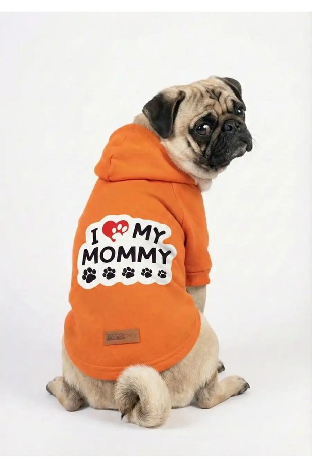 Cat and Dog Outfit & Gown - Orange Hoodie and "My Mommy" Texti
