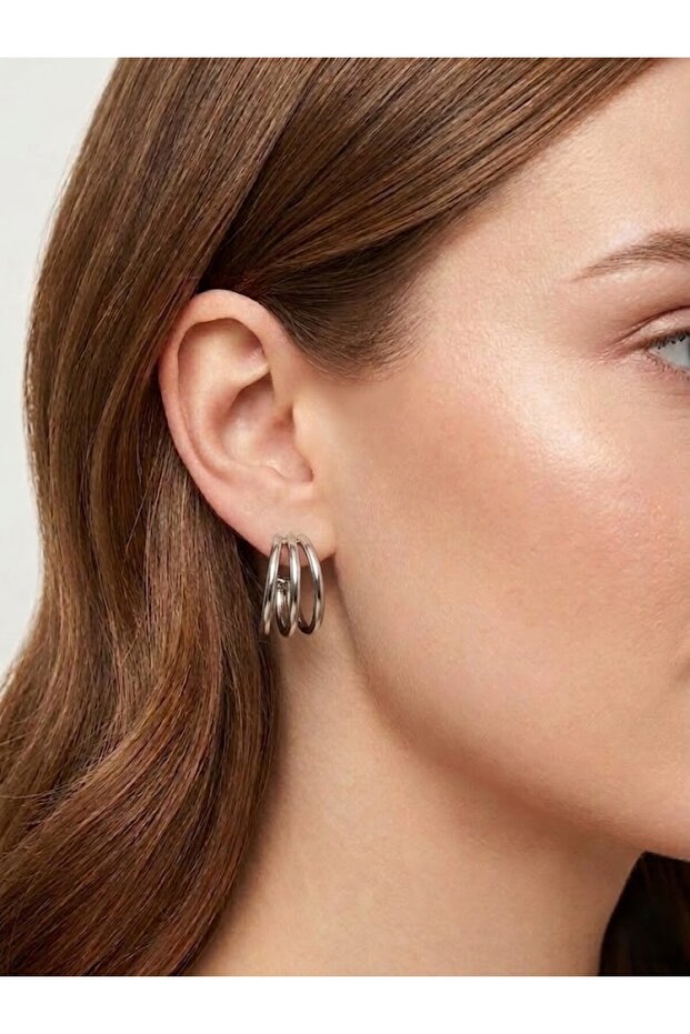 Steel Multi Look Silver Color Hoop Earrings