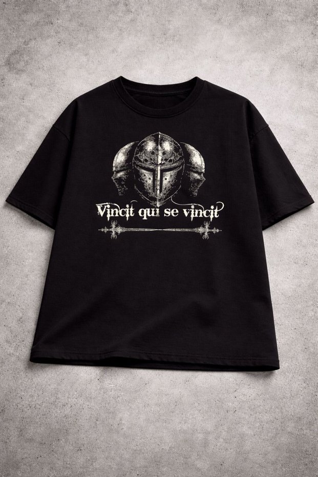 Oversize Black T-Shirt Knight Veni Vidi Vici Design 100% Cotton Unisex Streetwear